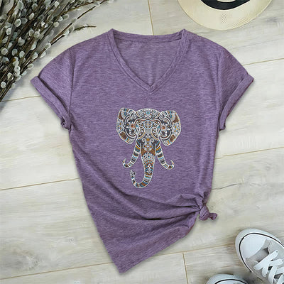 Olivenorma Damen Natur und Tier Elefant V-Ausschnitt T-Shirt - Lila - 2XL - image 26