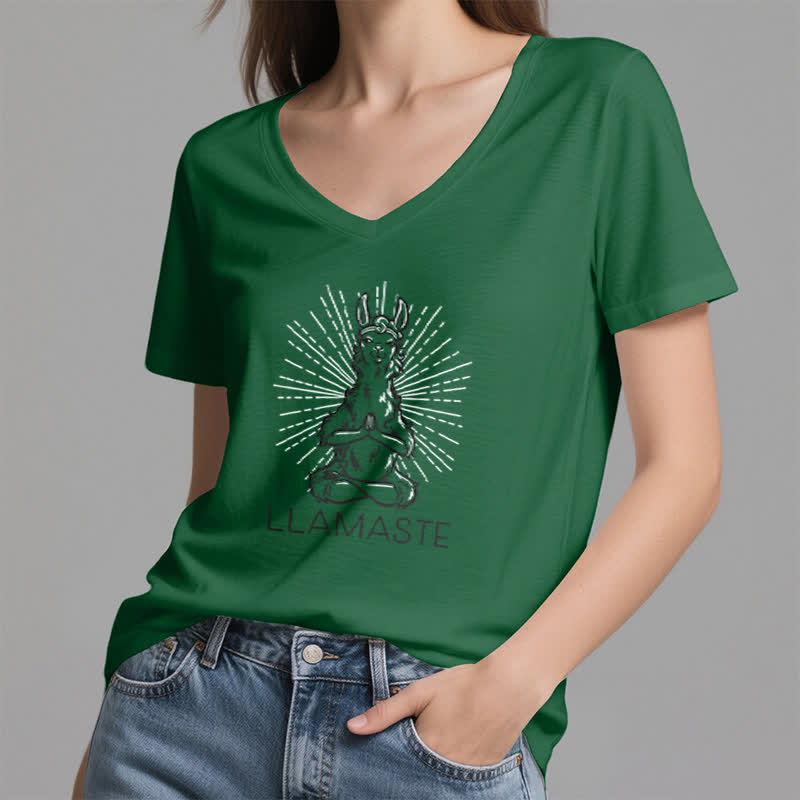 Olivenorma Lustiges Yoga-Lama-Namaste-Workout T-Shirt mit V-Ausschnitt - image 7