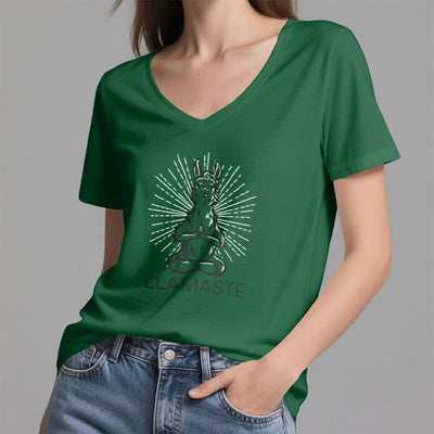Olivenorma Lustiges Yoga-Lama-Namaste-Workout T-Shirt mit V-Ausschnitt - image 7