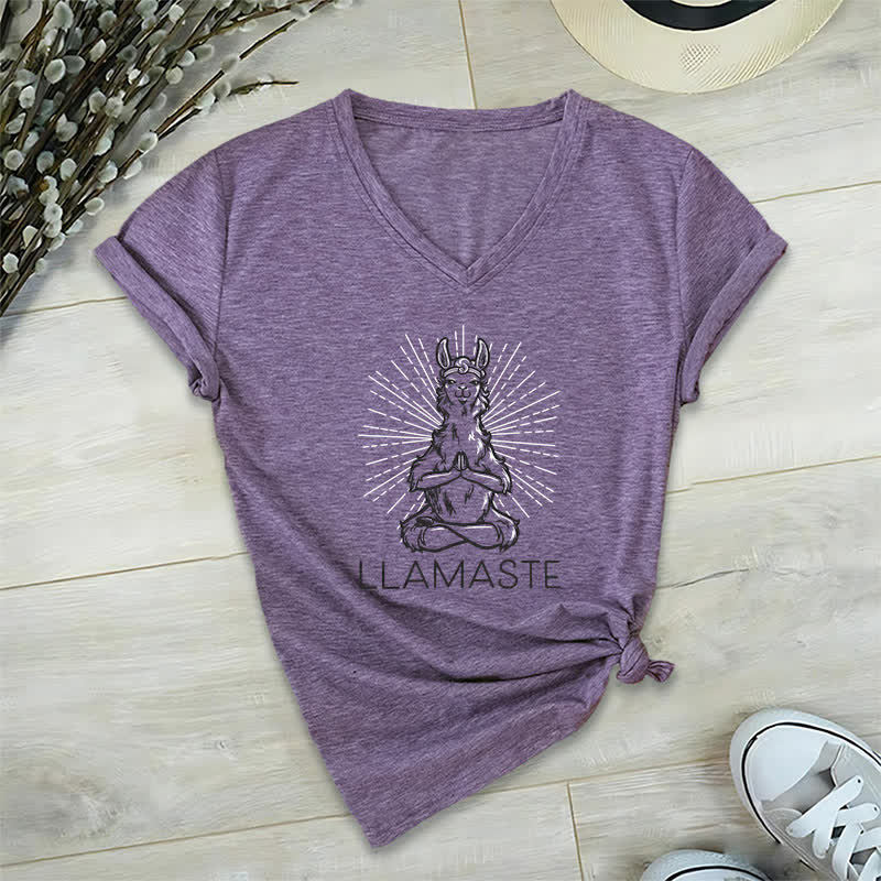 Olivenorma Lustiges Yoga-Lama-Namaste-Workout T-Shirt mit V-Ausschnitt - Lila - 2XL - image 26