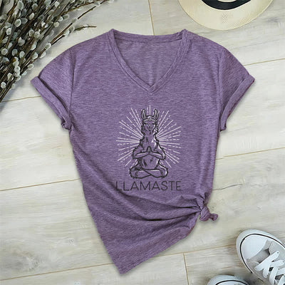 Olivenorma Lustiges Yoga-Lama-Namaste-Workout T-Shirt mit V-Ausschnitt - Lila - 2XL - image 26