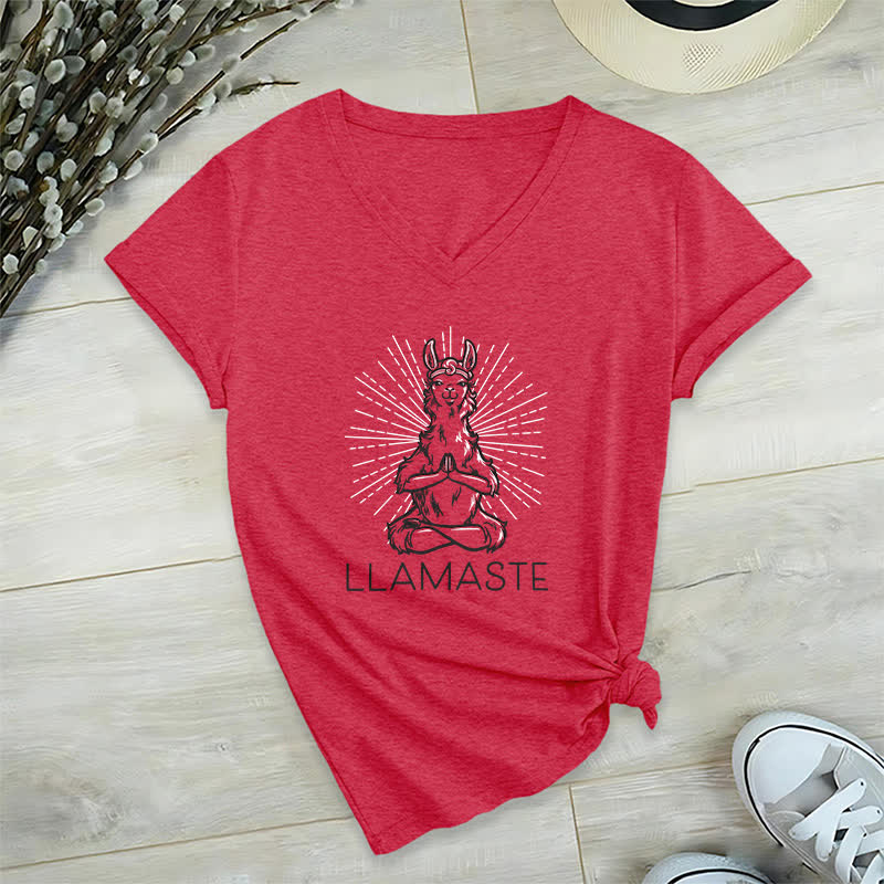 Olivenorma Lustiges Yoga-Lama-Namaste-Workout T-Shirt mit V-Ausschnitt - Rot - 2XL - image 14