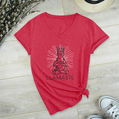 Olivenorma Lustiges Yoga-Lama-Namaste-Workout T-Shirt mit V-Ausschnitt - Rot - 2XL - image 14