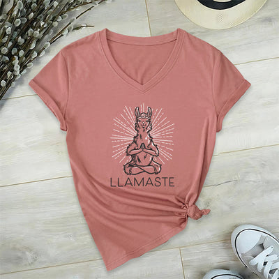 Olivenorma Lustiges Yoga-Lama-Namaste-Workout T-Shirt mit V-Ausschnitt - Rosa - 2XL - image 18