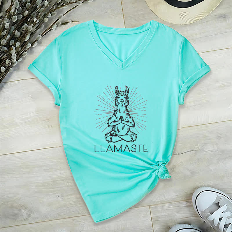 Olivenorma Lustiges Yoga-Lama-Namaste-Workout T-Shirt mit V-Ausschnitt - Seeblau - 2XL - image 24