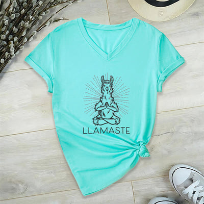 Olivenorma Lustiges Yoga-Lama-Namaste-Workout T-Shirt mit V-Ausschnitt - Seeblau - 2XL - image 24
