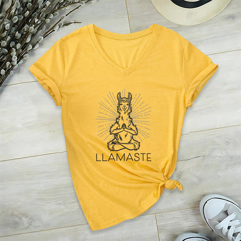 Olivenorma Lustiges Yoga-Lama-Namaste-Workout T-Shirt mit V-Ausschnitt - Gelb - 2XL - image 16