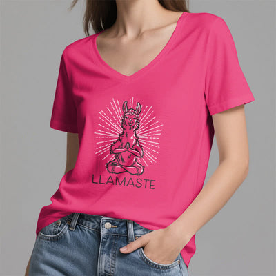 Olivenorma Lustiges Yoga-Lama-Namaste-Workout T-Shirt mit V-Ausschnitt - image 21