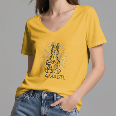 Olivenorma Lustiges Yoga-Lama-Namaste-Workout T-Shirt mit V-Ausschnitt - image 17