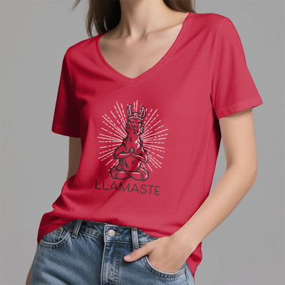 Olivenorma Lustiges Yoga-Lama-Namaste-Workout T-Shirt mit V-Ausschnitt - image 15