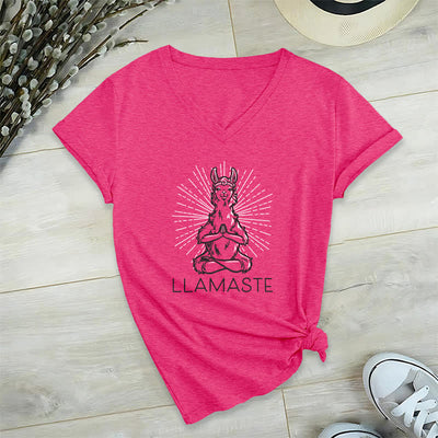 Olivenorma Lustiges Yoga-Lama-Namaste-Workout T-Shirt mit V-Ausschnitt - Rosenrot - 2XL - image 20
