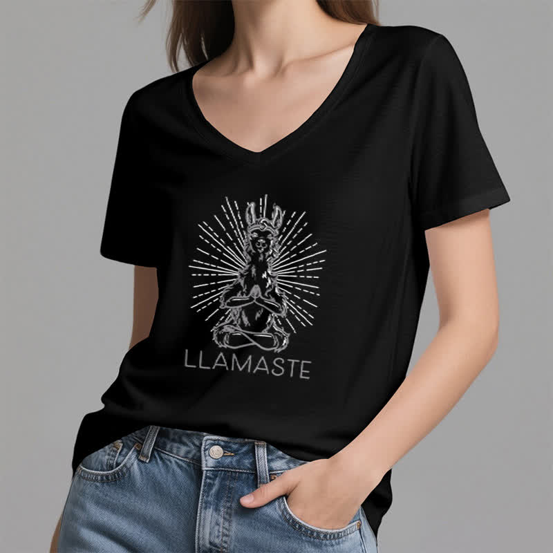 Olivenorma Lustiges Yoga-Lama-Namaste-Workout T-Shirt mit V-Ausschnitt - image 13