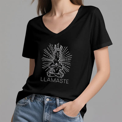 Olivenorma Lustiges Yoga-Lama-Namaste-Workout T-Shirt mit V-Ausschnitt - image 13