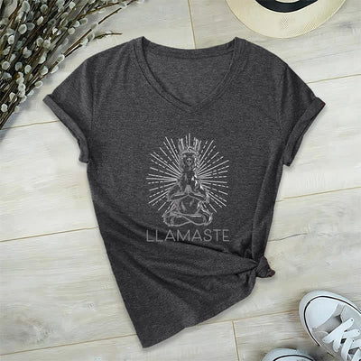 Olivenorma Lustiges Yoga-Lama-Namaste-Workout T-Shirt mit V-Ausschnitt - Grau - 2XL - image 10