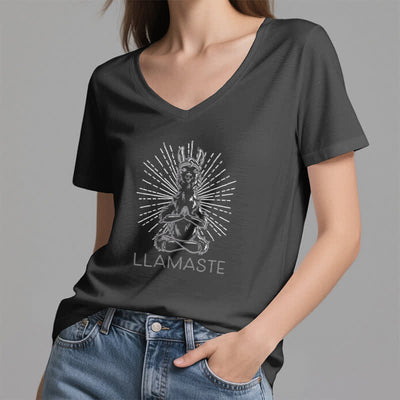 Olivenorma Lustiges Yoga-Lama-Namaste-Workout T-Shirt mit V-Ausschnitt - image 11