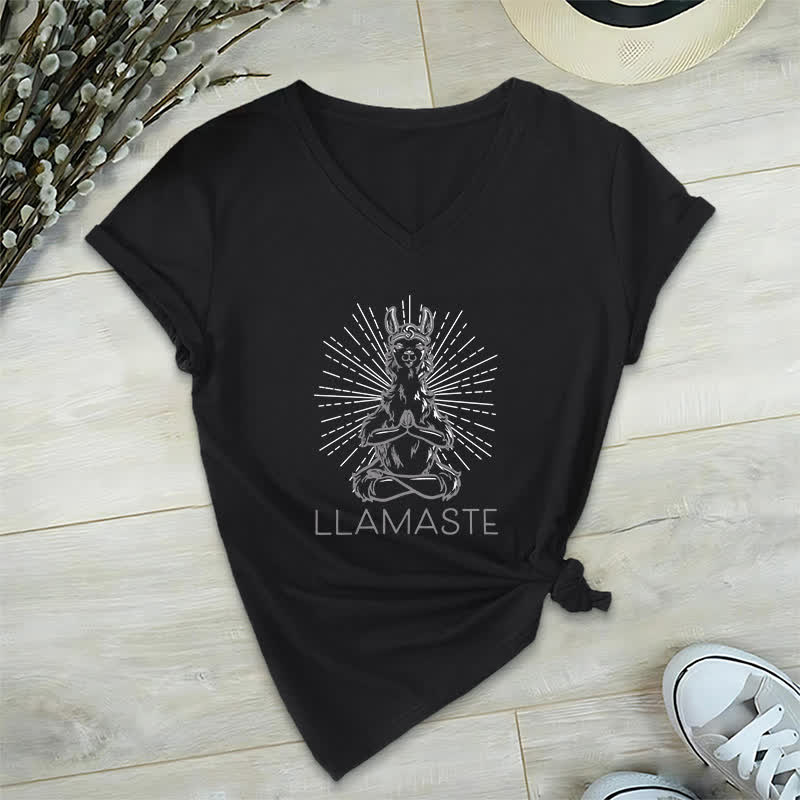 Olivenorma Lustiges Yoga-Lama-Namaste-Workout T-Shirt mit V-Ausschnitt - Schwarz - 2XL - image 12