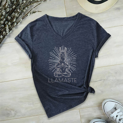 Olivenorma Lustiges Yoga-Lama-Namaste-Workout T-Shirt mit V-Ausschnitt - Marineblau - 2XL - image 4