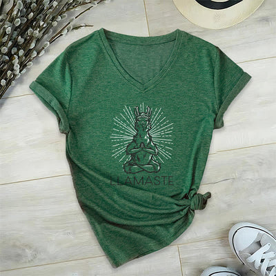 Olivenorma Lustiges Yoga-Lama-Namaste-Workout T-Shirt mit V-Ausschnitt - Dunkelgrün - 2XL - image 6