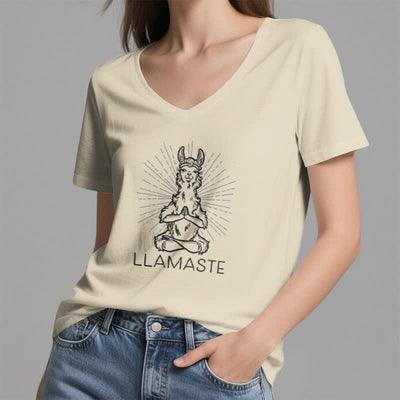 Olivenorma Lustiges Yoga-Lama-Namaste-Workout T-Shirt mit V-Ausschnitt - image 23