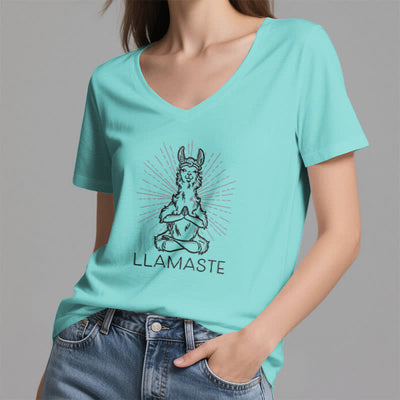 Olivenorma Lustiges Yoga-Lama-Namaste-Workout T-Shirt mit V-Ausschnitt - image 25