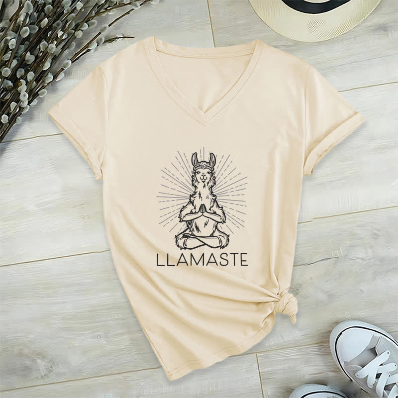 Olivenorma Lustiges Yoga-Lama-Namaste-Workout T-Shirt mit V-Ausschnitt - Khaki - 2XL - image 22