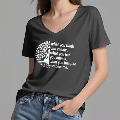 Olivenorma T-Shirt mit V-Ausschnitt „Was du denkst, erschaffst du“ - image 10
