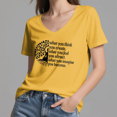 Olivenorma T-Shirt mit V-Ausschnitt „Was du denkst, erschaffst du“ - image 16