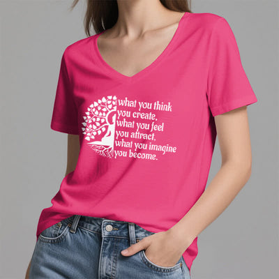 Olivenorma T-Shirt mit V-Ausschnitt „Was du denkst, erschaffst du“ - image 20