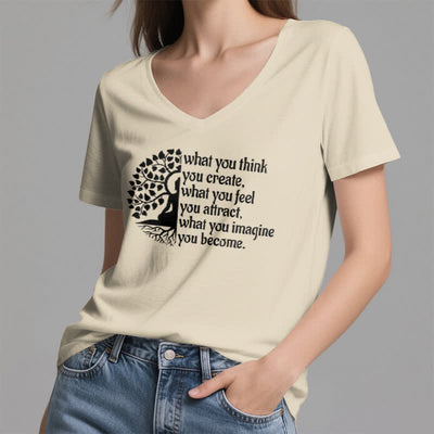 Olivenorma T-Shirt mit V-Ausschnitt „Was du denkst, erschaffst du“ - image 22