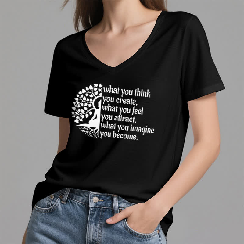 Olivenorma T-Shirt mit V-Ausschnitt „Was du denkst, erschaffst du“ - image 12