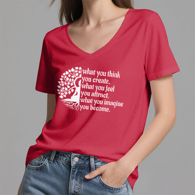 Olivenorma T-Shirt mit V-Ausschnitt „Was du denkst, erschaffst du“ - image 14