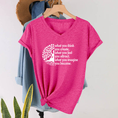 Olivenorma T-Shirt mit V-Ausschnitt „Was du denkst, erschaffst du“ - Rosenrot - 2XL - image 19