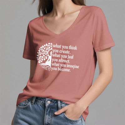 Olivenorma T-Shirt mit V-Ausschnitt „Was du denkst, erschaffst du“ - image 18