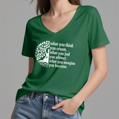 Olivenorma T-Shirt mit V-Ausschnitt „Was du denkst, erschaffst du“ - image 6