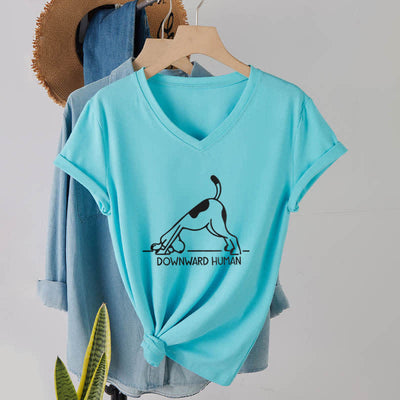 Olivenorma Downward-Facing Dog Yoga T-Shirt mit V-Ausschnitt - Seeblau - 2XL - image 23