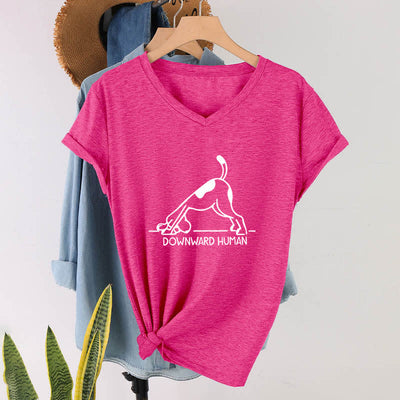Olivenorma Downward-Facing Dog Yoga T-Shirt mit V-Ausschnitt - Rosenrot - 2XL - image 19