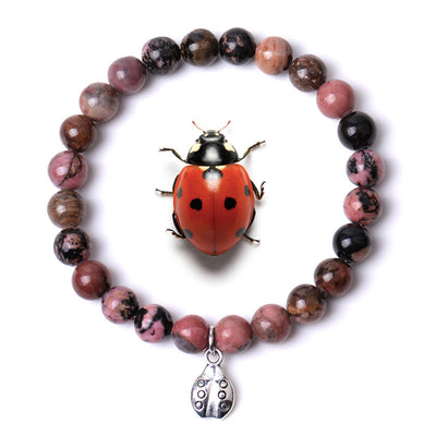 Olivenorma Lucky 7 Marienkäfer-Charm-Edelsteinarmband - Rhodonit - image 25