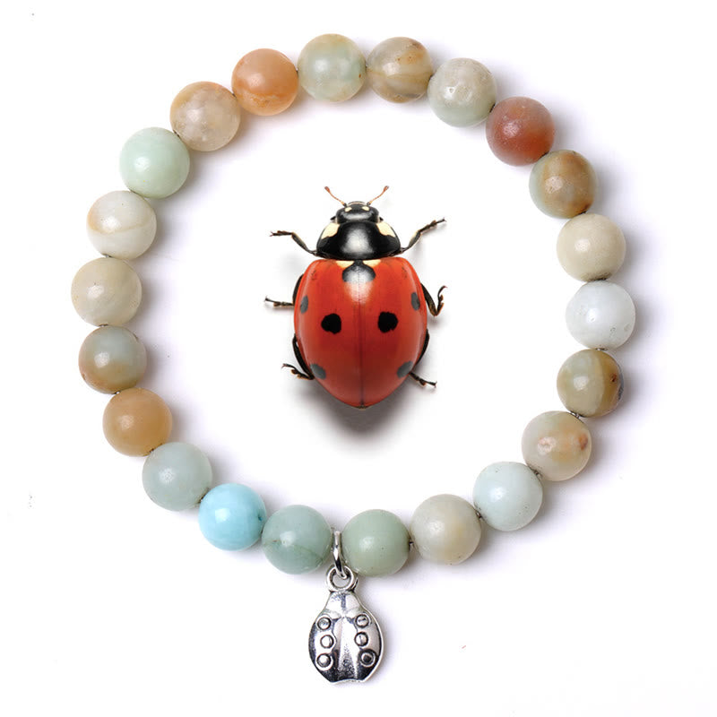 Olivenorma Lucky 7 Marienkäfer-Charm-Edelsteinarmband - Amazonit - image 9