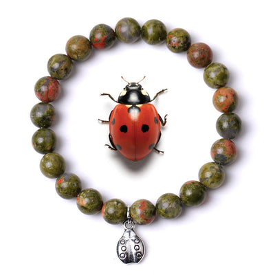 Olivenorma Lucky 7 Marienkäfer-Charm-Edelsteinarmband - Unakit - image 1
