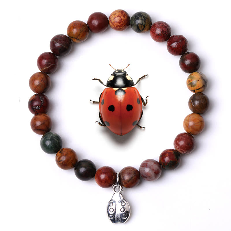 Olivenorma Lucky 7 Marienkäfer-Charm-Edelsteinarmband - Picasso-Jaspis - image 7
