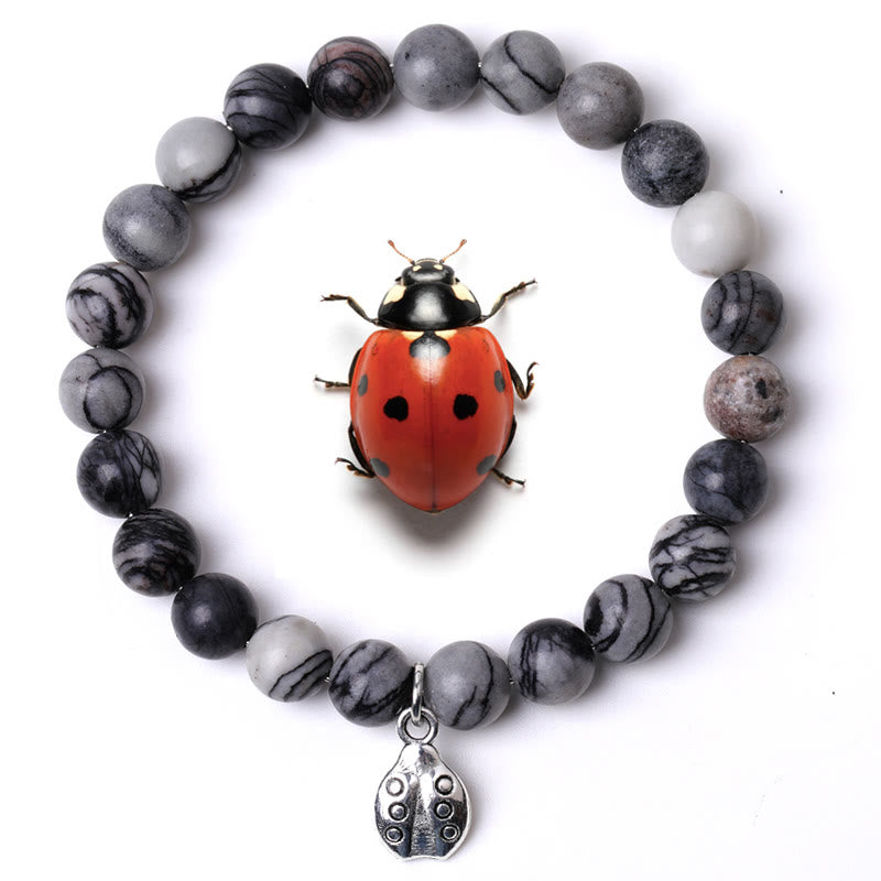 Olivenorma Lucky 7 Marienkäfer-Charm-Edelsteinarmband - Schwarzer Netzachat - image 43