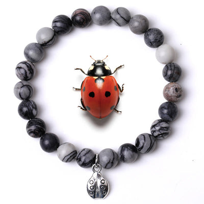 Olivenorma Lucky 7 Marienkäfer-Charm-Edelsteinarmband - Schwarzer Netzachat - image 43