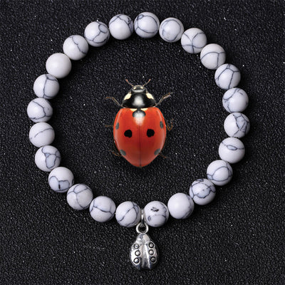 Olivenorma Lucky 7 Marienkäfer-Charm-Edelsteinarmband - Howlith - image 49