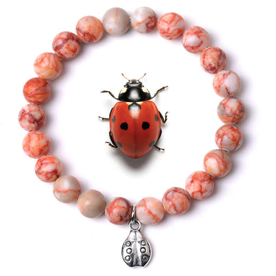Olivenorma Lucky 7 Marienkäfer-Charm-Edelsteinarmband - Roter Netzachat - image 29