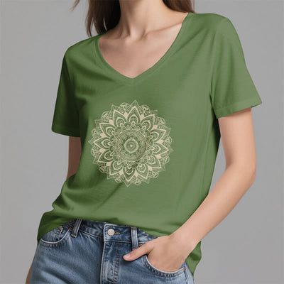 Olivenorma Lotusblume Geometrisches Muster Yoga T-Shirt mit V-Ausschnitt - image 23