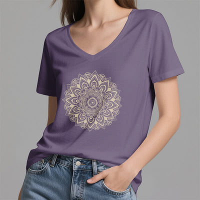 Olivenorma Lotusblume Geometrisches Muster Yoga T-Shirt mit V-Ausschnitt - image 25