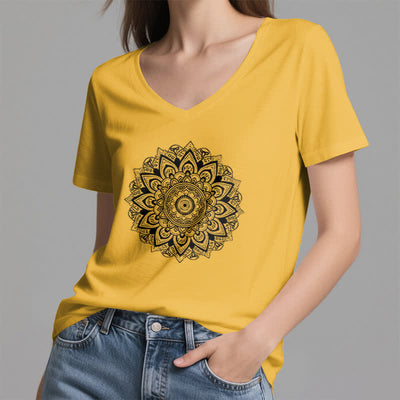 Olivenorma Lotusblume Geometrisches Muster Yoga T-Shirt mit V-Ausschnitt - image 20