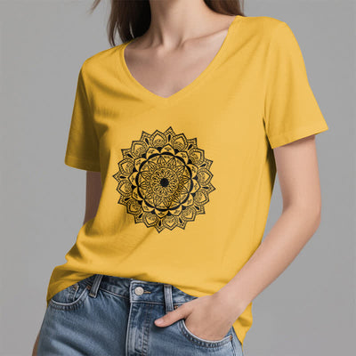 Olivenorma Mandala Lotus Boho Flower Yoga T-Shirt mit V-Ausschnitt - image 16