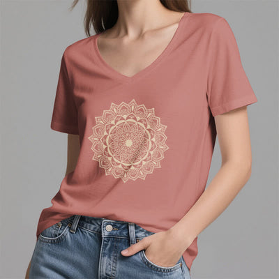 Olivenorma Mandala Lotus Boho Flower Yoga T-Shirt mit V-Ausschnitt - image 18