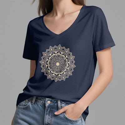 Olivenorma Mandala Lotus Boho Flower Yoga T-Shirt mit V-Ausschnitt - image 6